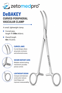 Pinza Vascular Periférica Curva DeBAKEY Light, Mandíbula de 1-7/8 pulgadas (4.8 cm), Longitud Total de 6 pulgadas (15.2 cm), ZETOMEDPRO - Product Image 2