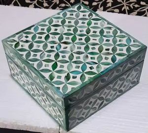 Emerald Green Bone Inlay Petal Design Jewelry Box Square Handcrafted Floral Pattern Keepsake <b>Chest</b> Luxury Home <b>Storage</b> Organizer - Product Image 1