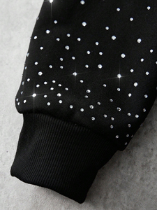 Sudadera con Capucha Negra Vintage para Hombre, Personalizada, 100% Algodón, con Cristales y Pedrería en las Mangas, Ropa Urbana de Invierno - Product Image 4