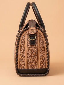 Western Floral Genuine Leather Casual Tote Fashion Tassel Two Straps Zipper <b>Large</b> Capacity Portable Travel <b>Purse</b> Women - Product Image 2