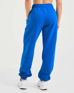 Pantalones de Felpa Azules de Cintura Alta para Mujer, Pantalones Deportivos de Algodón Tejido con Cintura Elástica, Corte Holgado, Color Sólido, Estilo Otoñal - Product Image 2