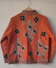 Suzani Tnt Women's Safari Jacket Floral Embroidered <b>Knitted</b> Shearling Winter V-neck Long Sleeve Eco-Friendly Boho <b>Cardigan</b> - Product Image 5