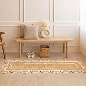 Tapis rectangulaire rustique vintage, tissé à la main, tapis d'intérieur, design festonné, fibre naturelle, tapis en jute tressé - Product Image 3