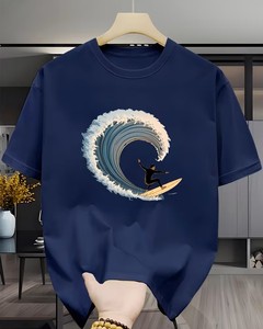 T-shirt blanc à manches courtes pour homme, col rond, coupe classique, en jersey de coton respirant et écologique, 180g, motif palmiers et brise marine - Product Image 2