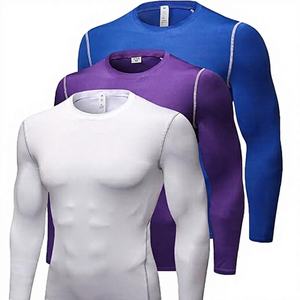 Camiseta Deportiva de Compresión de Manga Larga para Hombre, Blanca, de Spandex y Poliéster, Transpirable, de Secado Rápido, Lisa, Teñida, 140g - Product Image 1