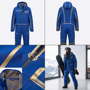 Combinaison de ski pour homme, personnalisée avec logo, imperméable, coupe-vent, isolée, à capuche, en polyester/nylon, vêtements de sport d'hiver - Product Image 5
