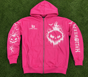 Custom Halloween Streetwear Full <b>Zip</b> Hoodie Heavyweight <b>Hooded</b> Jacket with Vintage Skull Ghost Pumpkin Graphic Design for Women - Product Image 6