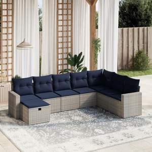 Juego de sofás de patio de ratán sintético gris de 8 piezas con cojines, muebles elegantes para exteriores - Product Image 1