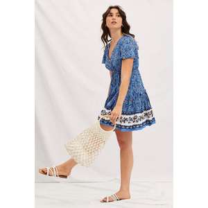 Vestido corto bohemio con estampado floral y cuello en V para mujer, vestido informal de verano para la playa - Product Image 2