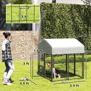 Recinto per Cani in Rete Saldata con Ciotole Girevoli a 360° e 4 Livelli Regolabili, Copertura Impermeabile, Gabbia Grande 3.9FT X 3.9FT X 4FT - Product Image 3