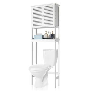 Mobile Bagno Moderno Bianco a 2 Ante e 1 Ripiano in Bambù, Armadietto WC in Legno Massello Ecologico per Casa, Cucina o Hotel - Product Image 3