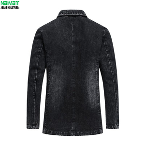 Mens Faded <b>Black</b> Cotton Blazer Casual <b>Jean</b> Coat Notched Lapel Slim Fit Washed Vintage Style For Men Outwear <b>Jacket</b> - Product Image 1