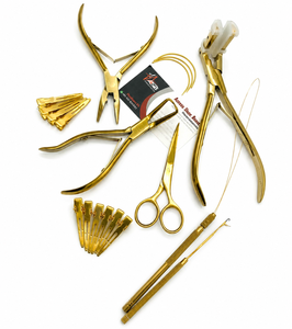 Kit d'outils pour extensions capillaires micro-anneaux plaqué or en acier inoxydable avec étui à fermeture éclair, pinces, ciseaux et outil à boucles - Product Image 2