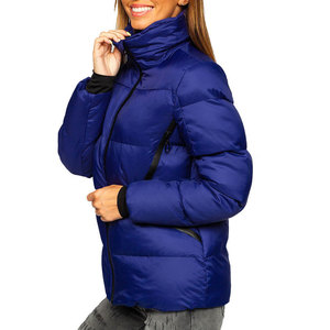 Veste matelassée bleue pour homme, coupe-vent, manteau d'hiver avec fermeture éclair, style décontracté, coupe régulière, rembourrage en polyester, col roulé - Product Image 1