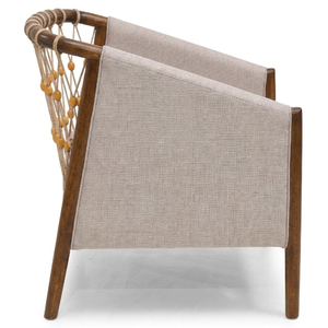 Fauteuil d'appoint moderne en bois brun fait main avec dossier en corde, fauteuil de loisirs rembourré pour salon - Product Image 2