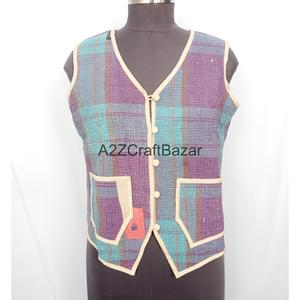 Vintage <b>Kantha</b> Quilted Printed Logo 100% Pure Cotton Breathable Autumn Vest Women Boho Style Regular Waistcoat - Product Image 5