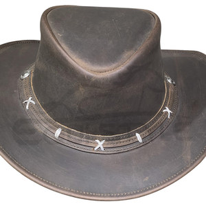 Chapeau de cowboy en cuir de vache brun, avec bande décorative, pour les fêtes, les voyages, unisexe, à large bord, vente en gros - Product Image 2