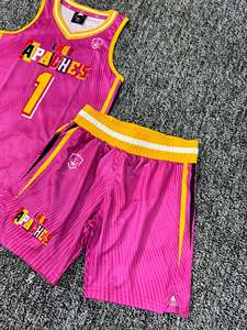 Ensemble de maillots de basket sublimés Lady Apaches rose et jaune, col en V, sans manches, séchage rapide, uniformes sportifs pour filles - Product Image 3