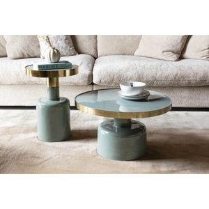 Mesa de Centro Redonda Moderna de Primera Calidad con Tapa de Vidrio Templado y Estructura Metálica de 57 cm de Diámetro, Giratoria, Mueble para Sala de Estar - Product Image 6