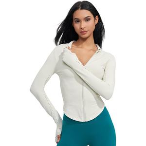 <b>Women's</b> Custom Logo Zip <b>Jacket</b> for Gym Yoga and Fitness Workouts Solid Pattern Thin Winter and <b>Spring</b> Sportswear - Product Image 1