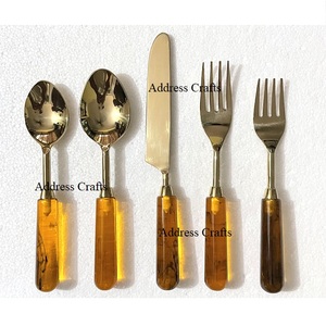 Elegant Gold Finished Stainless Steel <b>Flatware</b> With Resin Handle 5 Pcs Cutlery Place Setting Tableware Wedding Events Cutlery - Product Image 5