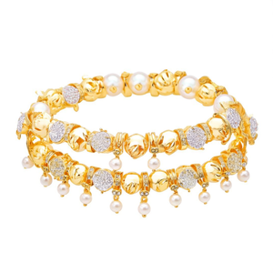 Gold Plated Crystal Stone Pearl <b>Bangle</b> <b>Set</b> - Product Image 2
