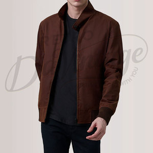 Chaqueta Bomber Marrón para Hombre, Ligera, Informal, Estilo Aviador, Corte Ajustado, Cortavientos, Chaqueta Harrington de Lona de Algodón - Product Image 5