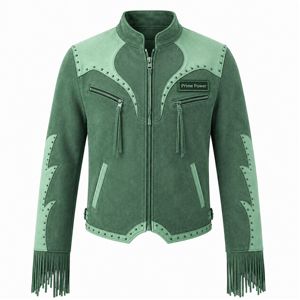 Chaqueta de cuero vaquera con flecos para hombre, estilo motero occidental, con borlas y tachuelas, de moda, venta al por mayor de fábrica - Product Image 1