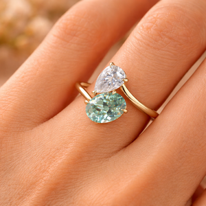 White Green Moissanite <b>Ring</b> For Wedding <b>Open</b> Band 925 Silver Moissanite Toi Et Moi <b>Ring</b> Minimalist Promise Anniversary <b>Ring</b> - Product Image 2