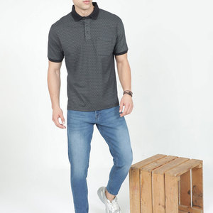 Polo à manches courtes pour homme, imprimé géométrique, en coton tricoté, coupe décontractée, respirant, avec poche - Product Image 2