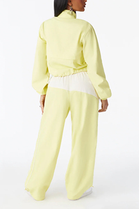 Women's Light Yellow Tracksuit Set quarter zipper <b>Crop</b> <b>Top</b> jacket Pants Loose Fit women's nylon windbreaker tracksuit - Product Image 3