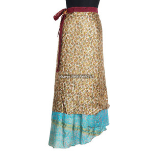 Fabricant direct de jupes longues indiennes vintage en soie à 2 couches, style hippie, pour les fêtes, fabriquées en Inde - Product Image 3