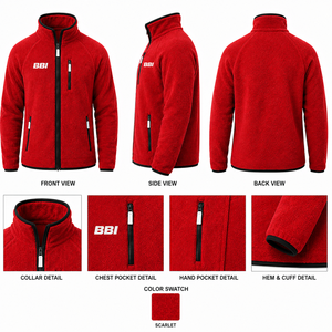 Chaqueta de Forro Polar Rojo Rubí Reversible, Ecológica, 100% Algodón, Unisex, con Cierre Completo y Cuello Alto, Abrigo Cálido de Forro Polar Sherpa - Product Image 4