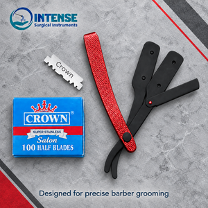 Couteau à raser pour barbier, rasoir droit avec boîte de 100 lames de rechange, usage professionnel en salon - Product Image 1