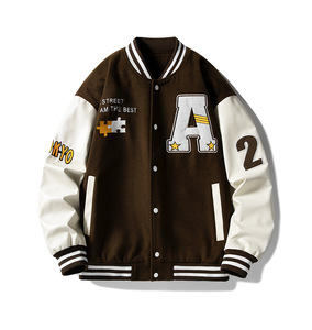 Green Varsity <b>Jacket</b> <b>Men</b> Preppy Style Embroidered Letter A Front <b>White</b> Sleeve Autumn Wear - Product Image 3