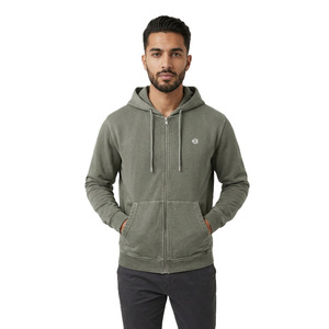 Sweat-shirts à capuche zippés en molleton de coton lavé olive pour hommes, coupe ajustée, style streetwear, logo personnalisé, vente en gros OEM - Product Image 1