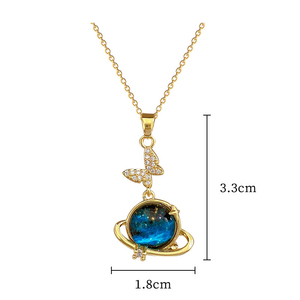 Gold Plated Stainless Steel Geometric Planet Pendant Necklace with Opal Space <strong>Star</strong> <strong>Design</strong> for Women - Product Image 5