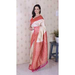 ผ้าไหมเนื้อนุ่มลายพิมพ์นกยูงแบบดั้งเดิมสำหรับผู้หญิง  งานทอระดับพรีเมียม  สง่างามและเหมาะสำหรับโอกาสพิเศษ - Product Image 3