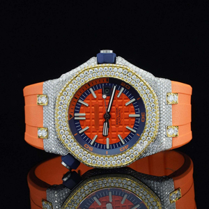 Reloj de Lujo para Hombre, Mecánico, con Diamantes Moissanite ETA, Esfera de 41 mm, Totalmente Automático, Correa de Goma, Estilo Hip Hop Naranja - Product Image 3