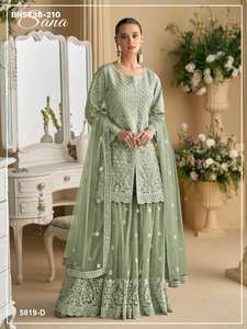 Ensemble haut-sharara et dupatta en soie filet de qualité supérieure, dernière collection, avec broderie Zari et sequins, fournisseur indien - Product Image 6