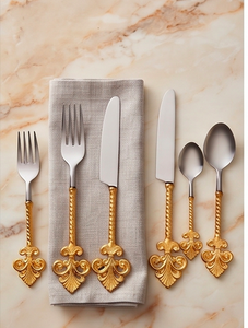<b>Vintage</b> Stainless Steel <b>Cutlery</b> Set With Gold Brass Handle Flatware Perfect For Hotel And Home And Dining Accessories - Product Image 5