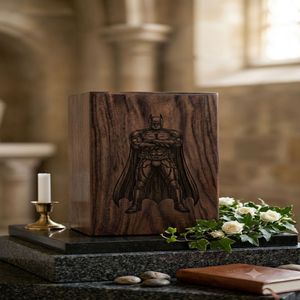 Wooden Cremation Urn Carved Batman Design Natural Wood Finish Adult <b>Memorial</b> <b>Keepsake</b> <b>Box</b> Customizable - Product Image 4