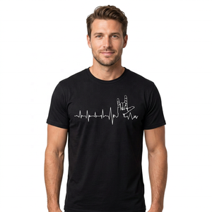 เสื้อยืดแขนสั้นสีดำสำหรับผู้ชาย พิมพ์ลายหัวใจร็อคแฮนด์ คอโอ ผ้าฝ้ายเจอร์ซีย์ ทรงพอดีตัว สไตล์ลำลอง - Product Image 2
