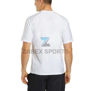T-shirt de sport blanc à manches courtes pour homme, en polyester, anti-transpiration, coupe ajustée, type rashguard MMA - Product Image 3