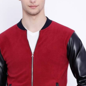 Chaqueta Varsity Roja para Hombre con Mangas de Cuero PU Negro, Cierre de Cremallera Frontal, Chaqueta Bomber Informal para Otoño - Product Image 5