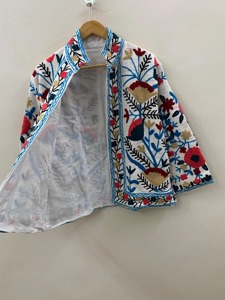 Veste en coton brodée florale bohème, col rabattu, manches longues, vêtements d'extérieur décontractés pour femmes, printemps - Product Image 1