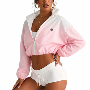 Custom Women's Cropped Windbreaker <b>Jacket</b> Gradient <b>Pink</b> Lightweight Zip Up Streetwear Fitness <b>Waterproof</b> Men's <b>Jackets</b> Wholesale - Product Image 3