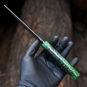 Couteau de Bushcraft en Acier Damas Forgé à la Main, Manche en Cône de Pin, Couteau Bowie à Lame Pleine avec Étui en Cuir, Support OEM/ODM Personnalisé - Product Image 4