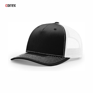 Black White Mesh Trucker <b>Hat</b> 5-Panel Adjustable Unisex Casual Breathable & Waterproof 100% Polyester 3D Embroidery Spring <b>Summer</b> - Product Image 1