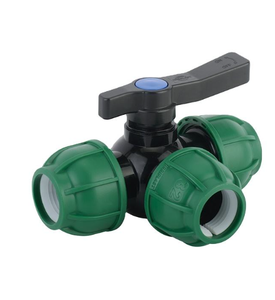 Válvula de Bola de Tres Vías de PP para Conexiones de Compresión - Product Image 1
